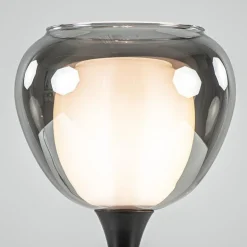 Strak klassieke tafellamp zwart met smoke glazen kap><noscript><img width=