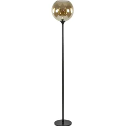 Strak klassieke vloerlamp zwart met amber glas 30 cm>Straluma New