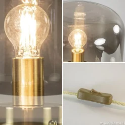 Tafellamp Arturan brons met smoke glazen kap><noscript><img width=