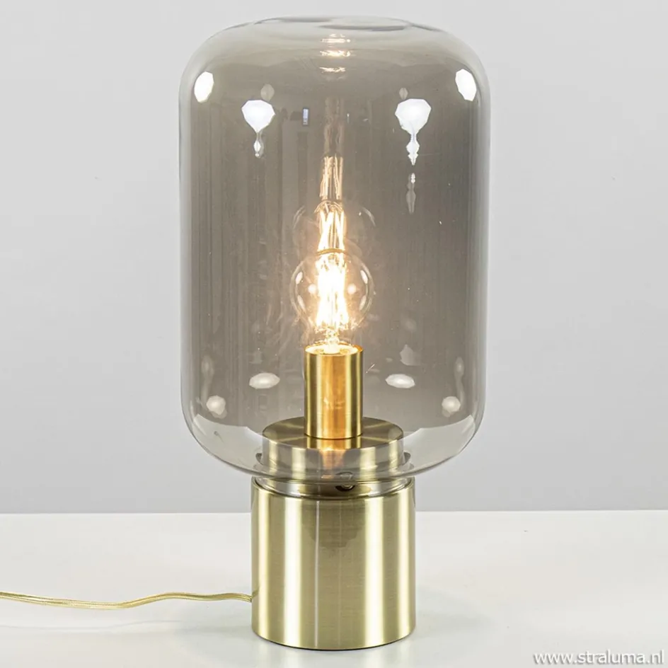 Tafellamp Arturan messing + smoke glas>Straluma Discount