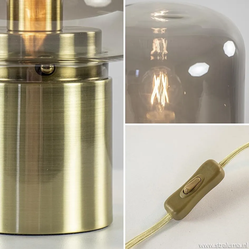 Tafellamp Arturan messing + smoke glas>Straluma Discount