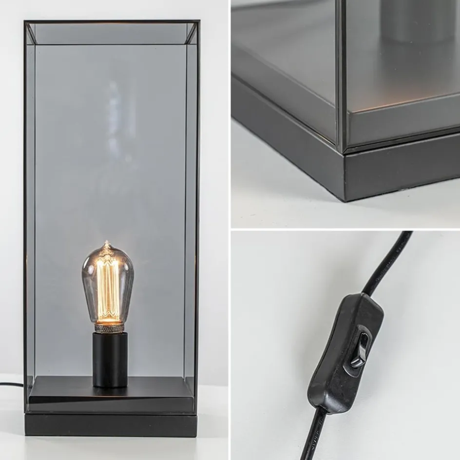 Tafellamp Askjer mat zwart met smoke glas>Straluma