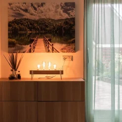 Tafellamp houten balk met witte pootjes 4-lichts exclusief lichtbron><noscript><img width=