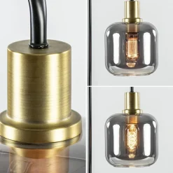 Tafellamp Lekar zwart/brons met smoke glazen kap><noscript><img width=
