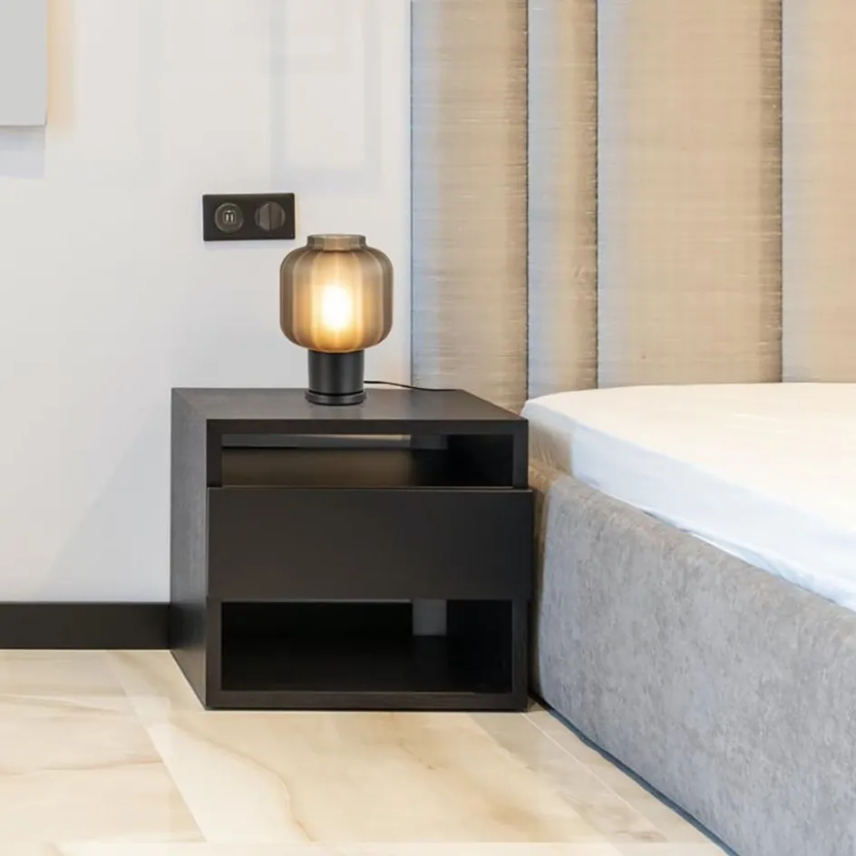 Tafellamp Lett zwart met mat smoke glas>Straluma Discount