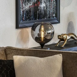 Tafellamp mat zwart met smoke glas 25 cm><noscript><img width=