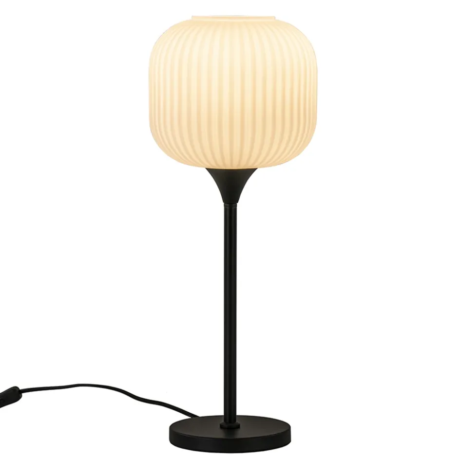 Tafellamp mat zwart met wit glas hoog>Straluma Discount