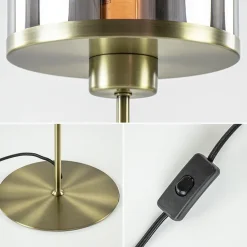 Tafellamp Maverick antiek brons met smoke glas><noscript><img width=