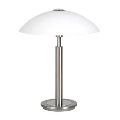 Tafellamp nikkel/glas wit + touchdimmer>Straluma Outlet