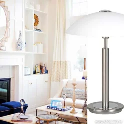 Tafellamp nikkel/glas wit + touchdimmer></noscript>Straluma Outlet