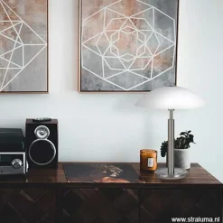 Tafellamp nikkel/glas wit + touchdimmer></noscript>Straluma Outlet