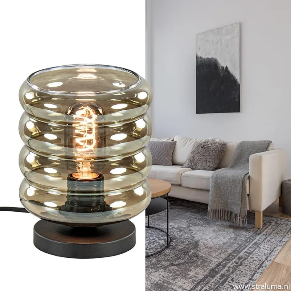 Tafellamp Quinto cilinder rib smoke/zw>Straluma Discount