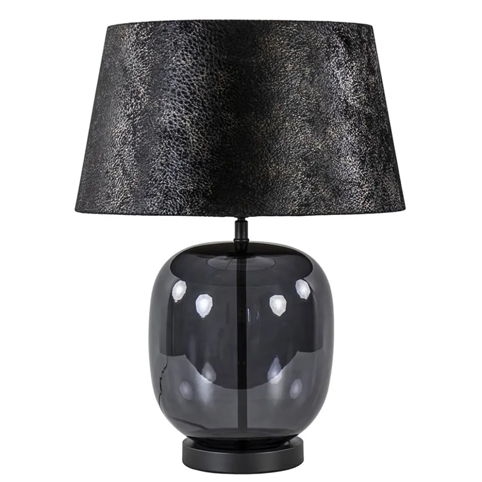 Tafellamp zwart glas met ronde kap 40 cm>Straluma Discount