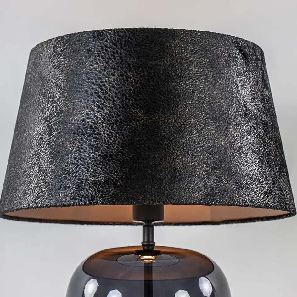 Tafellamp zwart glas met ronde kap 40 cm>Straluma Discount