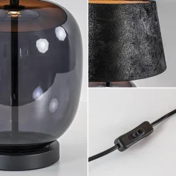 Tafellamp zwart glas met ronde kap 40 cm><noscript><img width=