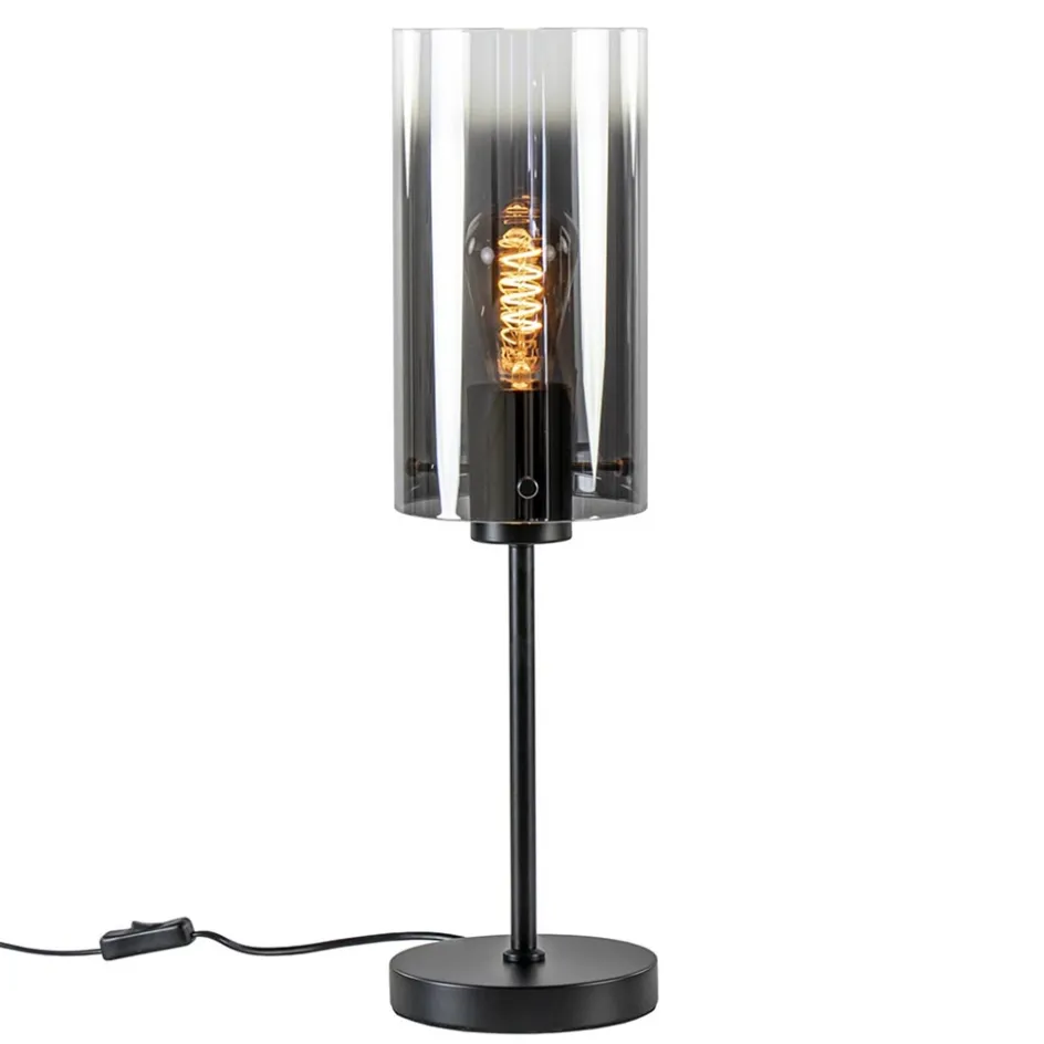 Tafellamp zwart met cilinder kap smoke gradiënt>Straluma Outlet