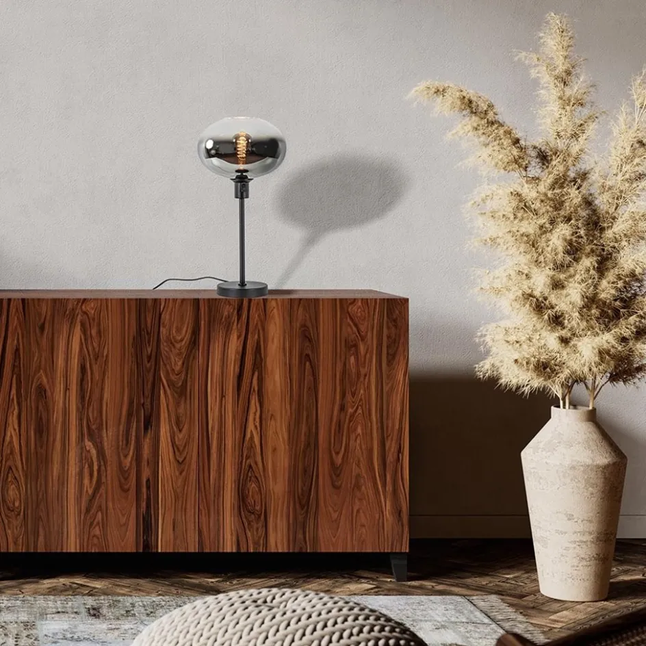 Tafellamp zwart met glazen kap smoke/helder gradient>Straluma Outlet