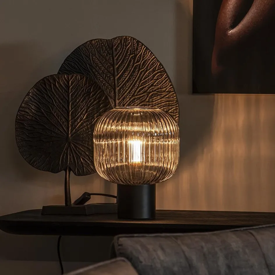 Tafellamp zwart met ronde smoke glazen kap>Straluma Best