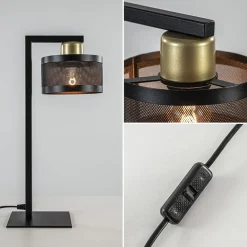 Tafellamp zwart/goud met ronde kap></noscript>Straluma Discount