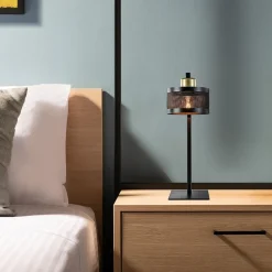 Tafellamp zwart/goud met ronde kap></noscript>Straluma Discount