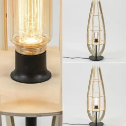 Tafellamp/vloerlamp naturel houten kap met zwart><noscript><img width=