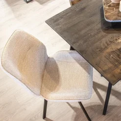 Trendy eetkamerstoel stof naturel met zwarte poot><noscript><img width=