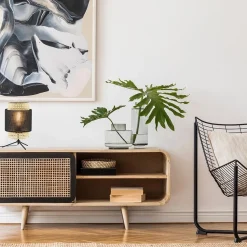 Trendy tafellamp driepoot zwart met webbing><noscript><img width=