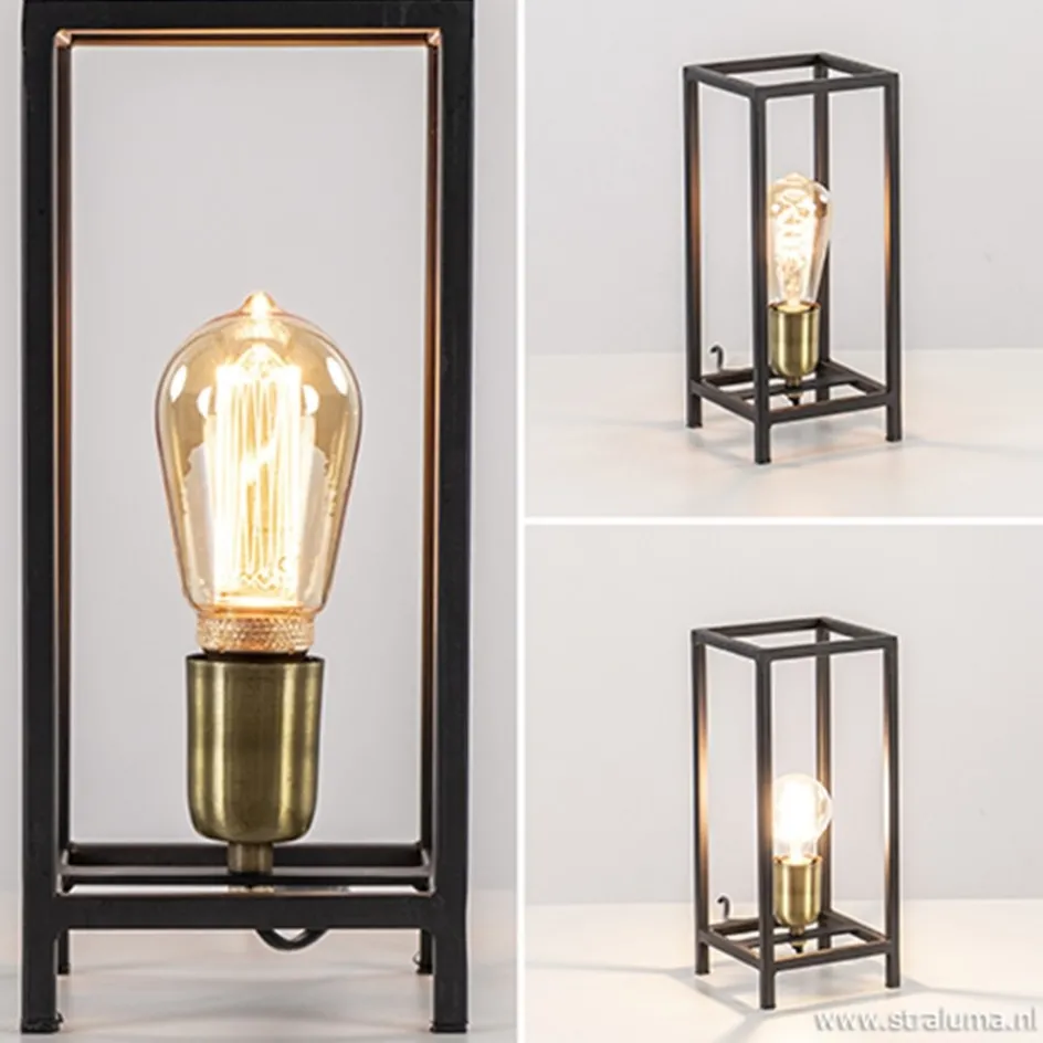 Trendy tafellamp Marlay zwart met brons>Straluma New