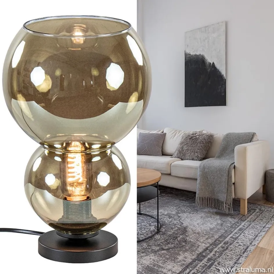 Trendy tafellamp met smoke glazen kap>Straluma Hot