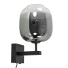 Trendy wandlamp zwart met smoke glazen kap en snoer>Straluma Clearance