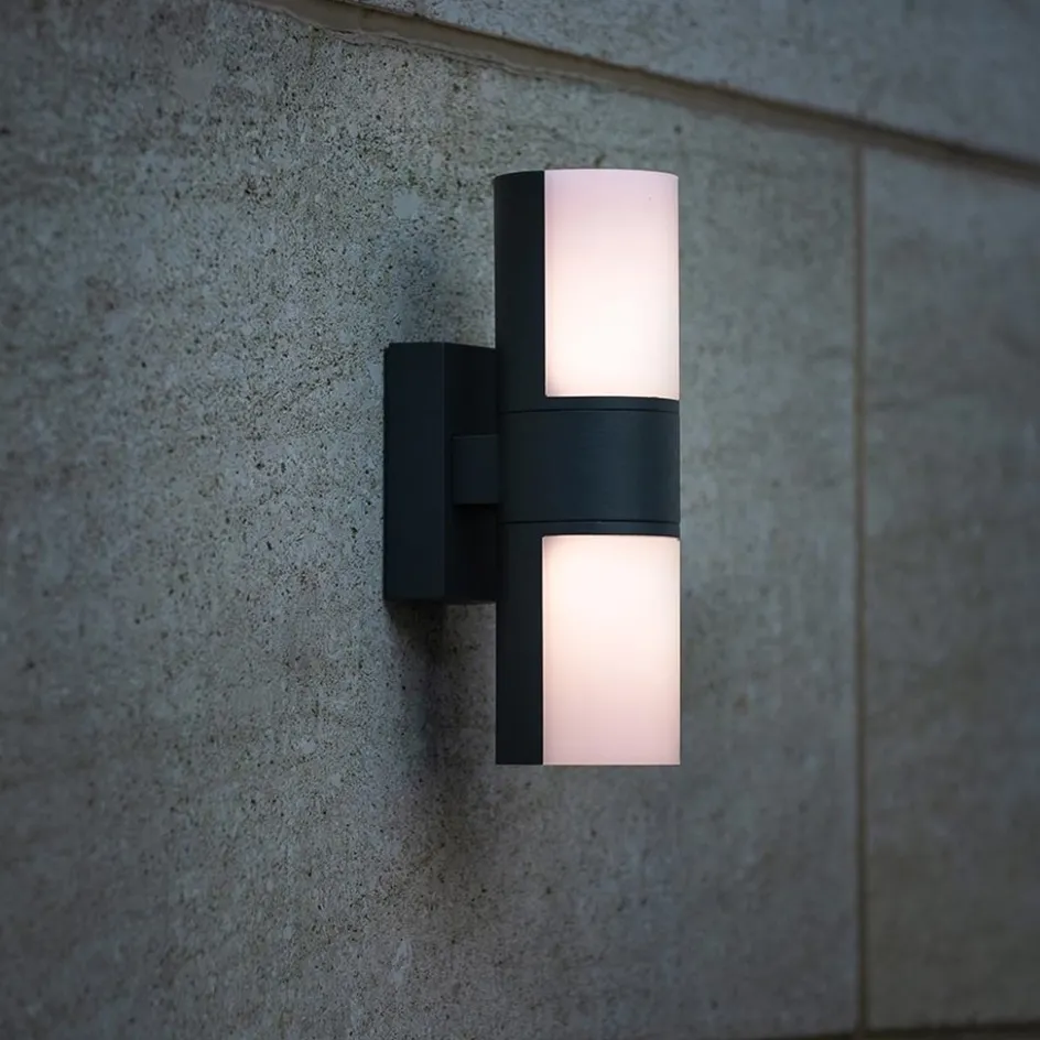 Verstelbare LED buitenlamp 2-lichts cilinder donker grijs>Straluma