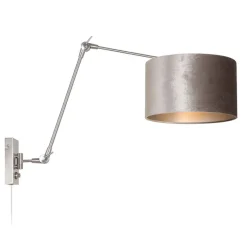 Verstelbare wandlamp staal met velourse kap zilver>Straluma Discount