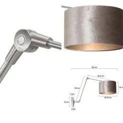 Verstelbare wandlamp staal met velourse kap zilver><noscript><img width=