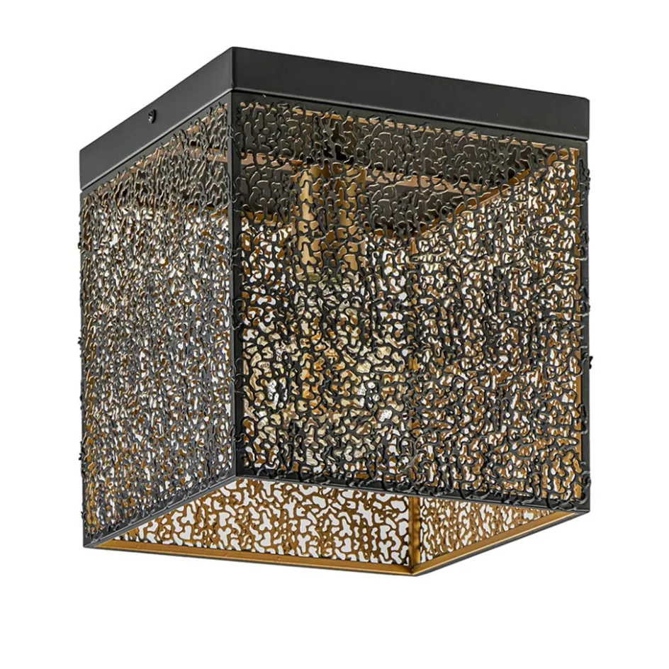 Vierkante plafondlamp zwart met gouden binnenzijde>Straluma Best