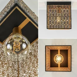 Vierkante plafondlamp zwart met gouden binnenzijde><noscript><img width=
