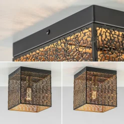 Vierkante plafondlamp zwart met gouden binnenzijde><noscript><img width=