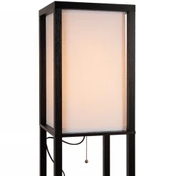 Vierkante vloerlamp zwart met beige kap en oplaadplatform><noscript><img width=