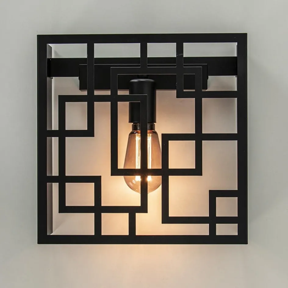 Vierkante wandlamp zwart metaal>Straluma