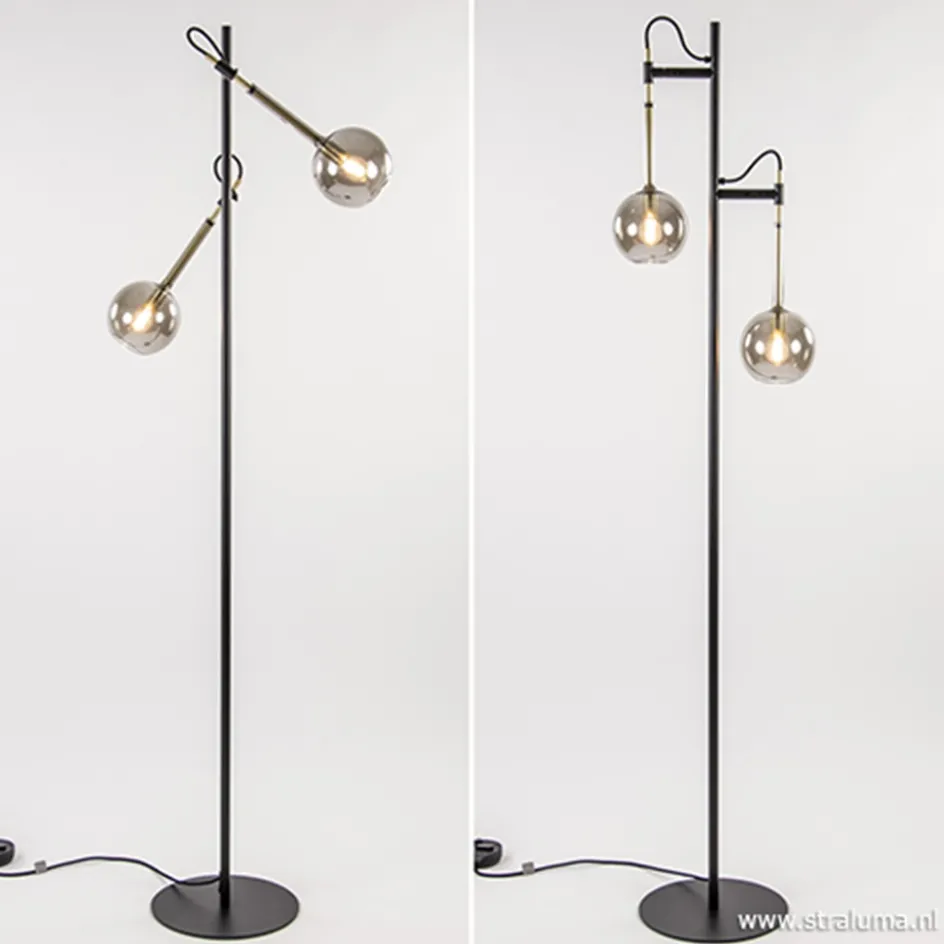 Vloerlamp Globe 2-L zwart/goud smokeglas>Straluma Sale