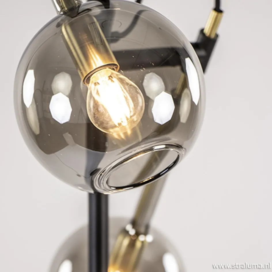 Vloerlamp Globe 2-L zwart/goud smokeglas>Straluma Sale