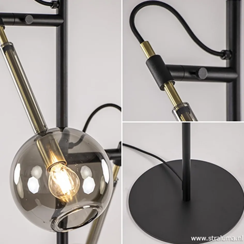 Vloerlamp Globe 2-L zwart/goud smokeglas>Straluma Sale