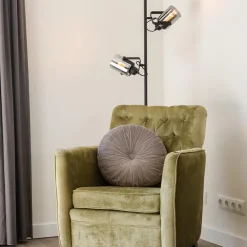 Vloerlamp mat zwart met titanium glazen kappen></noscript>Straluma Online