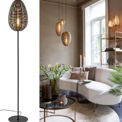 Vloerlamp Yaelle antiek brons met zwarte voet><noscript><img width=