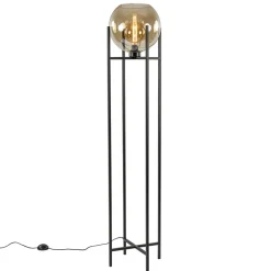 Vloerlamp zwart + amber glazen bol>Straluma Outlet