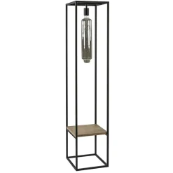 Vloerlamp zwart frame met houten plank>Straluma