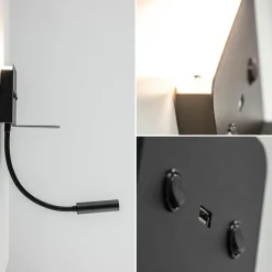 Wandlamp bed zwart flex + USB charger><noscript><img width=