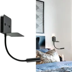 Wandlamp bed zwart flex + USB charger><noscript><img width=