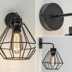 Wandlamp draadkorf zwart><noscript><img width=