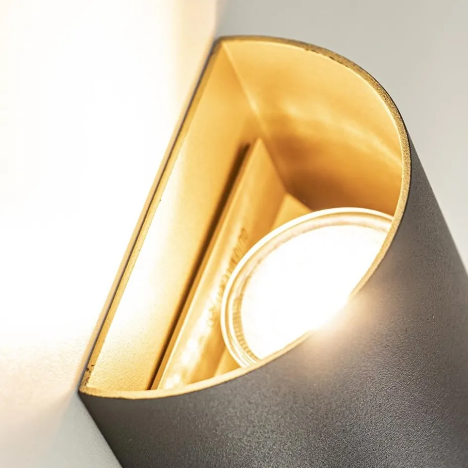 Wandlamp Hera afgerond zwart/matgoud 2xgu10>Straluma Best