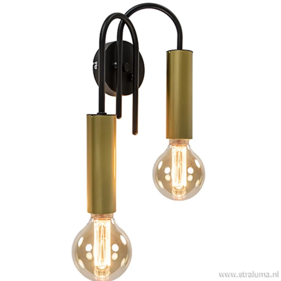 Wandlamp toog dubbel zwart/mat goud>Straluma Outlet